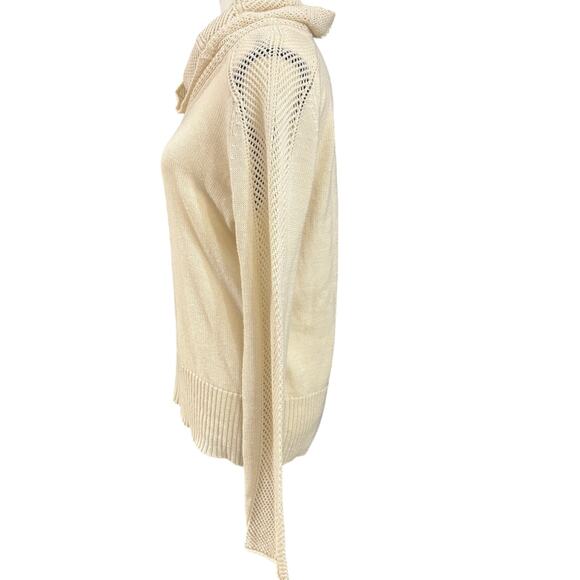 Lucky Brand Cowl Neck Knit Sweater Womens Large Cream Textured Sleeves Pullover - Picture 6 of 9